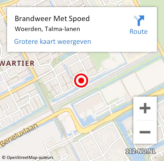 Locatie op kaart van de 112 melding: Brandweer Met Spoed Naar Woerden, Talma-lanen op 21 februari 2022 19:41