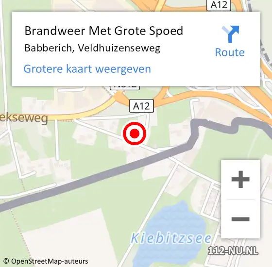 Locatie op kaart van de 112 melding: Brandweer Met Grote Spoed Naar Babberich, Veldhuizenseweg op 21 februari 2022 19:43