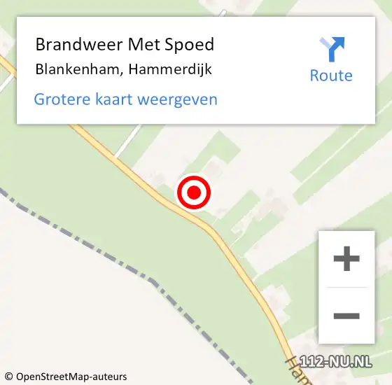Locatie op kaart van de 112 melding: Brandweer Met Spoed Naar Blankenham, Hammerdijk op 21 februari 2022 19:43