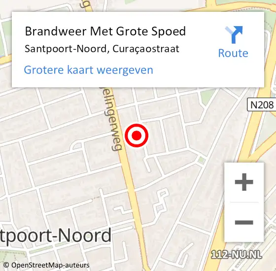 Locatie op kaart van de 112 melding: Brandweer Met Grote Spoed Naar Santpoort-Noord, Curaçaostraat op 21 februari 2022 20:00