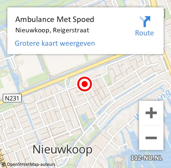 Locatie op kaart van de 112 melding: Ambulance Met Spoed Naar Nieuwkoop, Reigerstraat op 21 februari 2022 20:11