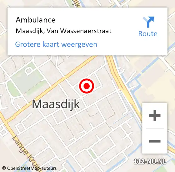 Locatie op kaart van de 112 melding: Ambulance Maasdijk, Van Wassenaerstraat op 9 juli 2014 09:15