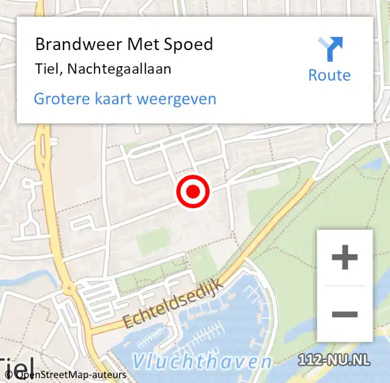 Locatie op kaart van de 112 melding: Brandweer Met Spoed Naar Tiel, Nachtegaallaan op 21 februari 2022 21:47