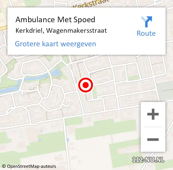 Locatie op kaart van de 112 melding: Ambulance Met Spoed Naar Kerkdriel, Wagenmakersstraat op 21 februari 2022 22:00