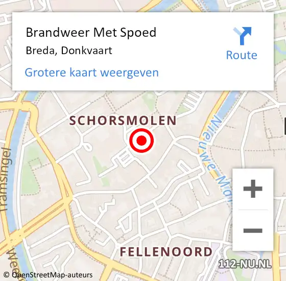 Locatie op kaart van de 112 melding: Brandweer Met Spoed Naar Breda, Donkvaart op 21 februari 2022 22:01