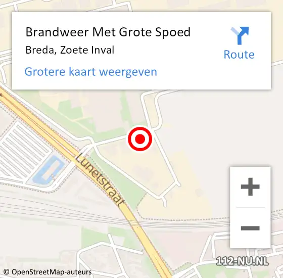 Locatie op kaart van de 112 melding: Brandweer Met Grote Spoed Naar Breda, Zoete Inval op 21 februari 2022 22:21