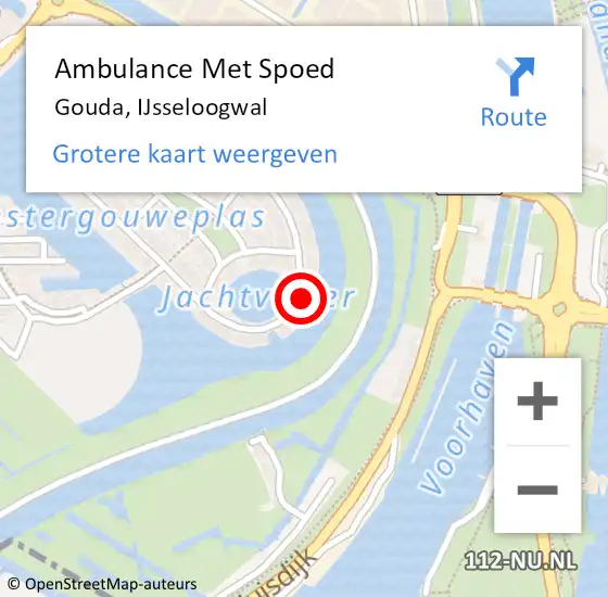 Locatie op kaart van de 112 melding: Ambulance Met Spoed Naar Gouda, IJsseloogwal op 21 februari 2022 22:29