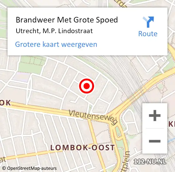 Locatie op kaart van de 112 melding: Brandweer Met Grote Spoed Naar Utrecht, M.P. Lindostraat op 21 februari 2022 22:30