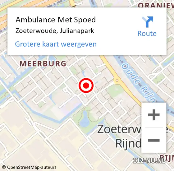 Locatie op kaart van de 112 melding: Ambulance Met Spoed Naar Zoeterwoude, Julianapark op 21 februari 2022 22:48