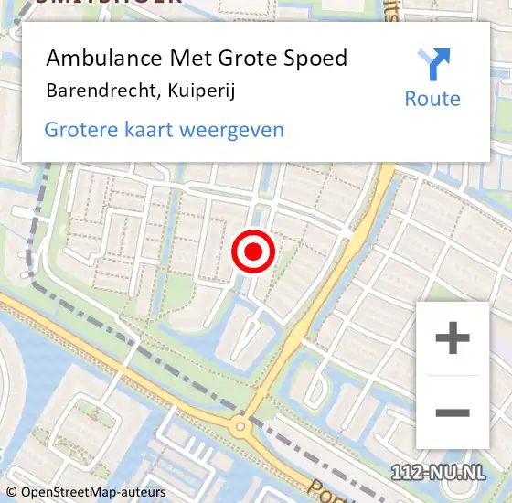 Locatie op kaart van de 112 melding: Ambulance Met Grote Spoed Naar Barendrecht, Kuiperij op 21 februari 2022 22:55