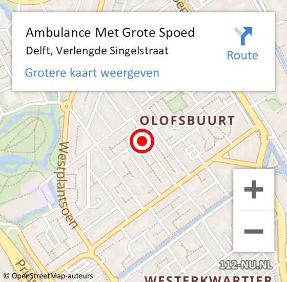 Locatie op kaart van de 112 melding: Ambulance Met Grote Spoed Naar Delft, Verlengde Singelstraat op 21 februari 2022 23:00