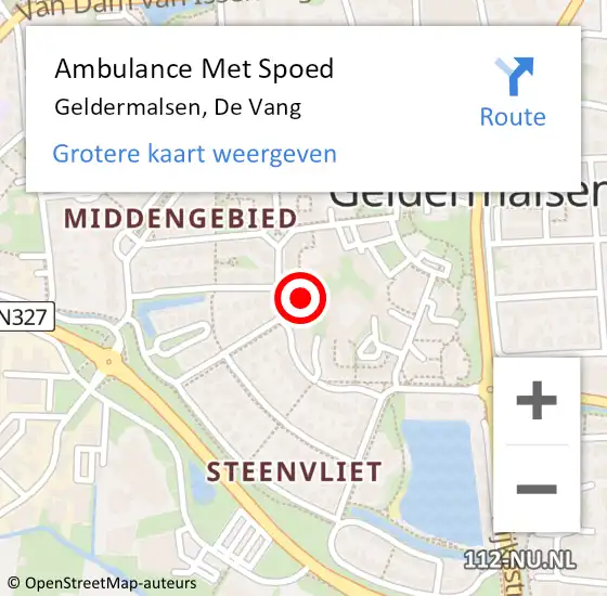 Locatie op kaart van de 112 melding: Ambulance Met Spoed Naar Geldermalsen, De Vang op 21 februari 2022 23:07