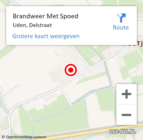 Locatie op kaart van de 112 melding: Brandweer Met Spoed Naar Uden, Delstraat op 21 februari 2022 23:17