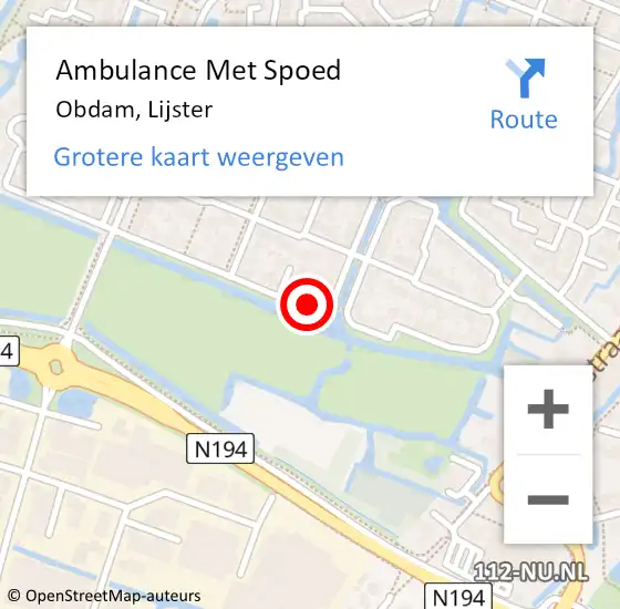 Locatie op kaart van de 112 melding: Ambulance Met Spoed Naar Obdam, Lijster op 22 februari 2022 00:18