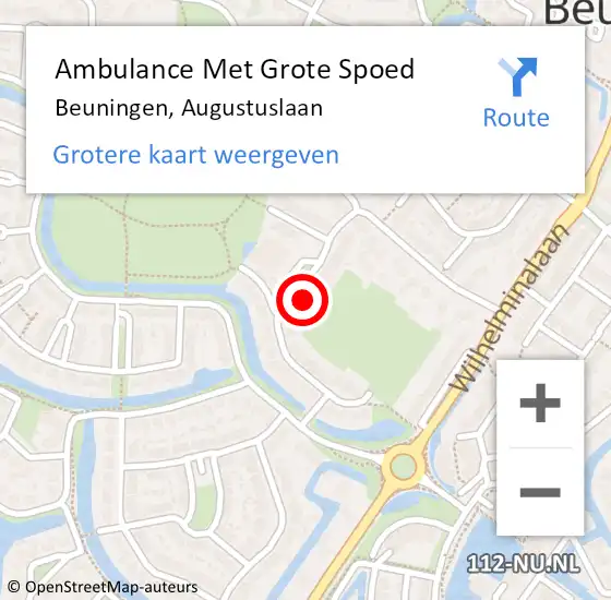 Locatie op kaart van de 112 melding: Ambulance Met Grote Spoed Naar Beuningen, Augustuslaan op 22 februari 2022 00:31