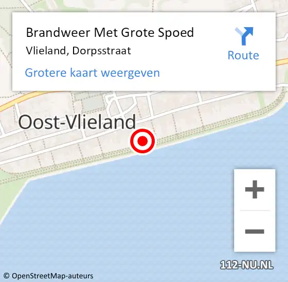 Locatie op kaart van de 112 melding: Brandweer Met Grote Spoed Naar Vlieland, Dorpsstraat op 22 februari 2022 01:12