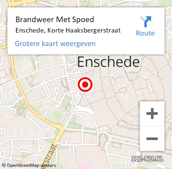 Locatie op kaart van de 112 melding: Brandweer Met Spoed Naar Enschede, Korte Haaksbergerstraat op 22 februari 2022 01:15