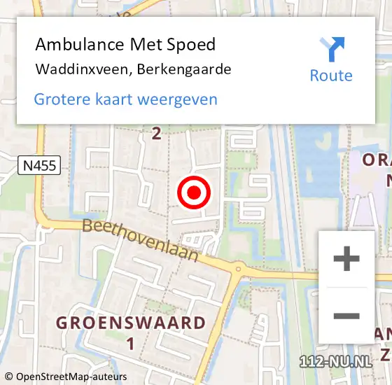 Locatie op kaart van de 112 melding: Ambulance Met Spoed Naar Waddinxveen, Berkengaarde op 22 februari 2022 01:31