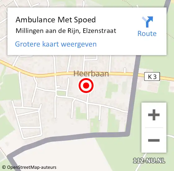 Locatie op kaart van de 112 melding: Ambulance Met Spoed Naar Millingen aan de Rijn, Elzenstraat op 22 februari 2022 01:32