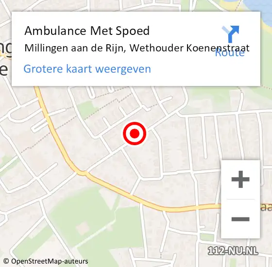 Locatie op kaart van de 112 melding: Ambulance Met Spoed Naar Millingen aan de Rijn, Wethouder Koenenstraat op 22 februari 2022 01:48