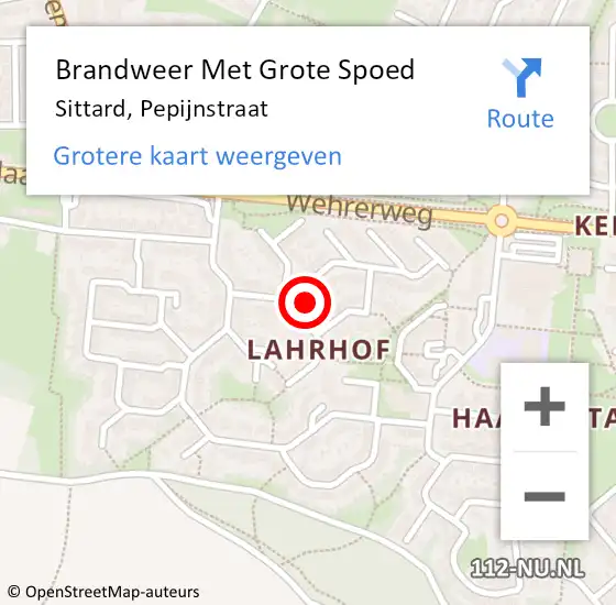 Locatie op kaart van de 112 melding: Brandweer Met Grote Spoed Naar Sittard, Pepijnstraat op 22 februari 2022 02:08