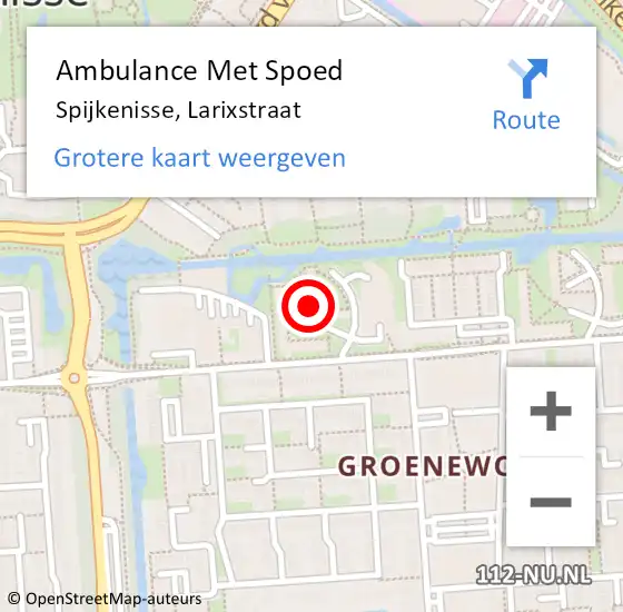 Locatie op kaart van de 112 melding: Ambulance Met Spoed Naar Spijkenisse, Larixstraat op 22 februari 2022 02:17