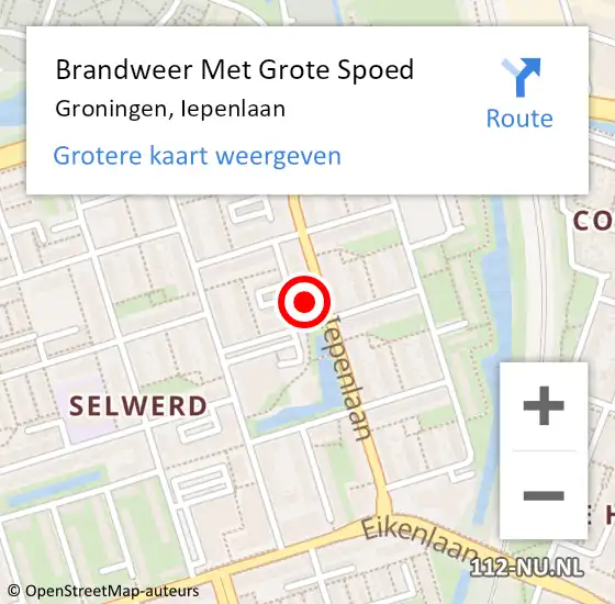 Locatie op kaart van de 112 melding: Brandweer Met Grote Spoed Naar Groningen, Iepenlaan op 22 februari 2022 04:08