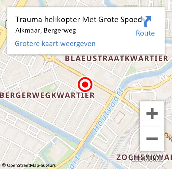 Locatie op kaart van de 112 melding: Trauma helikopter Met Grote Spoed Naar Alkmaar, Bergerweg op 22 februari 2022 04:17