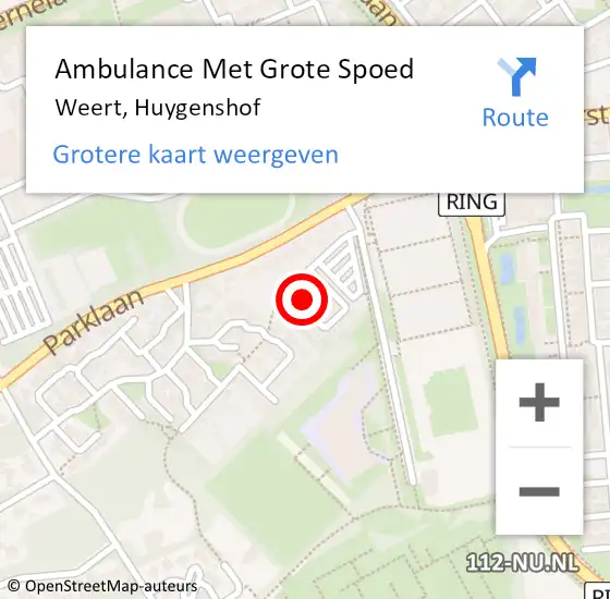 Locatie op kaart van de 112 melding: Ambulance Met Grote Spoed Naar Weert, Huygenshof op 9 juli 2014 09:36