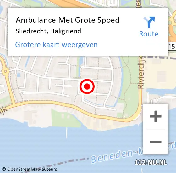 Locatie op kaart van de 112 melding: Ambulance Met Grote Spoed Naar Sliedrecht, Hakgriend op 22 februari 2022 06:01