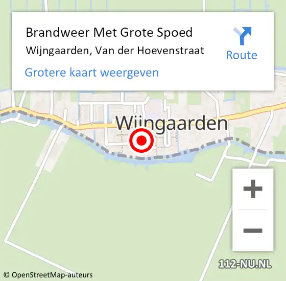 Locatie op kaart van de 112 melding: Brandweer Met Grote Spoed Naar Wijngaarden, Van der Hoevenstraat op 22 februari 2022 06:11
