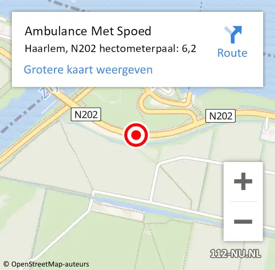 Locatie op kaart van de 112 melding: Ambulance Met Spoed Naar Haarlem, N202 hectometerpaal: 6,2 op 22 februari 2022 06:25