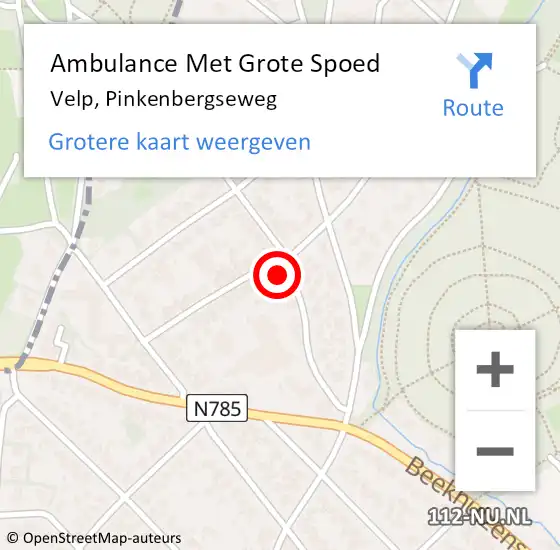 Locatie op kaart van de 112 melding: Ambulance Met Grote Spoed Naar Velp, Pinkenbergseweg op 22 februari 2022 06:47