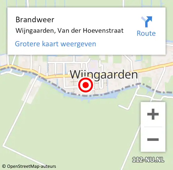 Locatie op kaart van de 112 melding: Brandweer Wijngaarden, Van der Hoevenstraat op 22 februari 2022 07:02