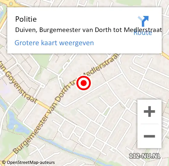 Locatie op kaart van de 112 melding: Politie Duiven, Burgemeester van Dorth tot Medlerstraat op 22 februari 2022 07:09