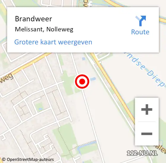 Locatie op kaart van de 112 melding: Brandweer Melissant, Nolleweg op 22 februari 2022 07:33