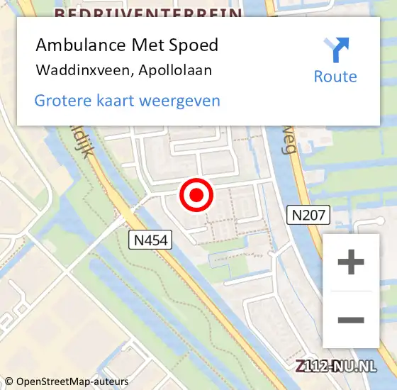 Locatie op kaart van de 112 melding: Ambulance Met Spoed Naar Waddinxveen, Apollolaan op 22 februari 2022 07:55