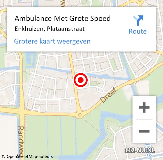 Locatie op kaart van de 112 melding: Ambulance Met Grote Spoed Naar Enkhuizen, Plataanstraat op 22 februari 2022 08:24