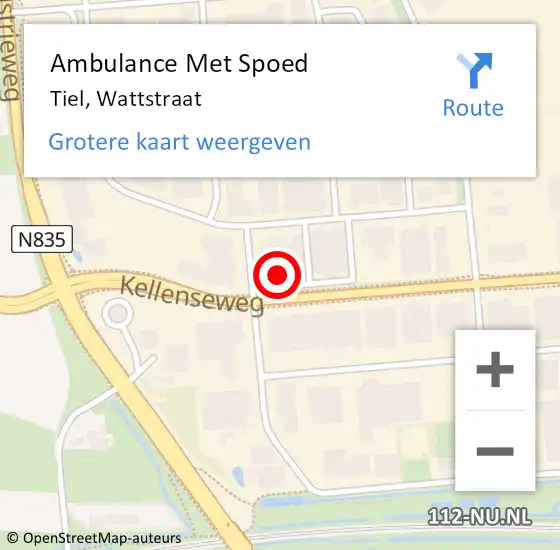 Locatie op kaart van de 112 melding: Ambulance Met Spoed Naar Tiel, Wattstraat op 22 februari 2022 08:30