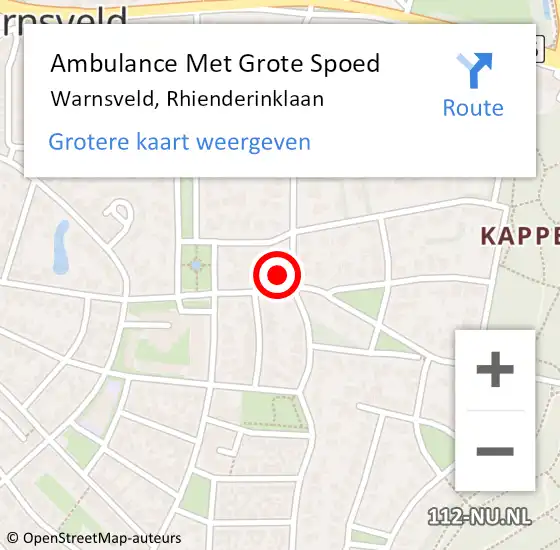 Locatie op kaart van de 112 melding: Ambulance Met Grote Spoed Naar Warnsveld, Rhienderinklaan op 22 februari 2022 08:52