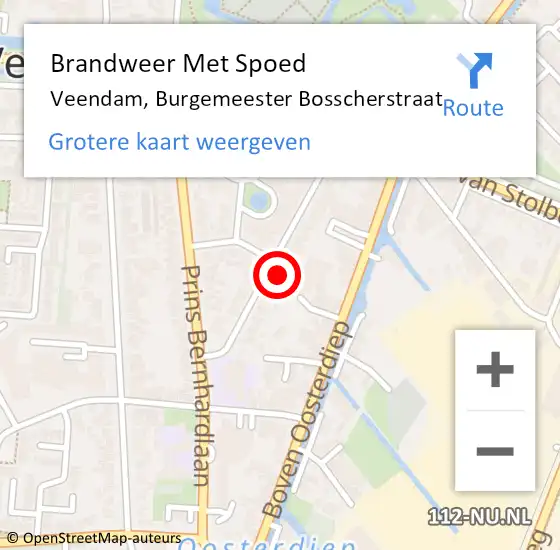 Locatie op kaart van de 112 melding: Brandweer Met Spoed Naar Veendam, Burgemeester Bosscherstraat op 22 februari 2022 08:58