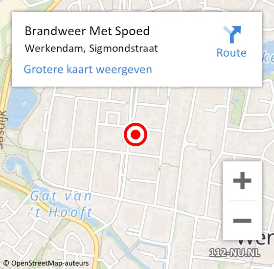 Locatie op kaart van de 112 melding: Brandweer Met Spoed Naar Werkendam, Sigmondstraat op 22 februari 2022 09:20