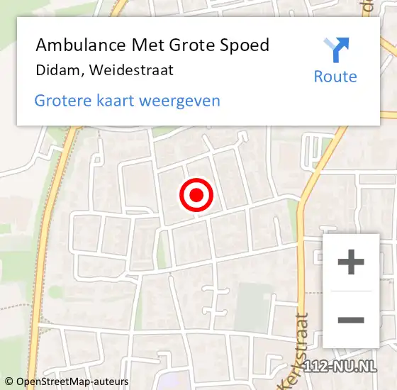 Locatie op kaart van de 112 melding: Ambulance Met Grote Spoed Naar Didam, Weidestraat op 22 februari 2022 09:20