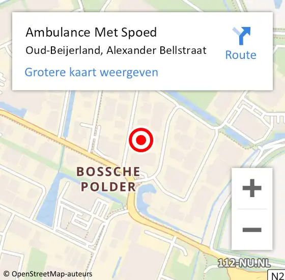 Locatie op kaart van de 112 melding: Ambulance Met Spoed Naar Oud-Beijerland, Alexander Bellstraat op 22 februari 2022 09:29