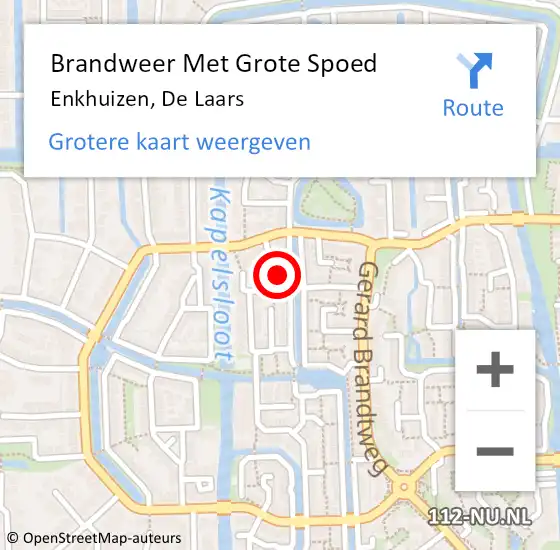 Locatie op kaart van de 112 melding: Brandweer Met Grote Spoed Naar Enkhuizen, De Laars op 22 februari 2022 09:40