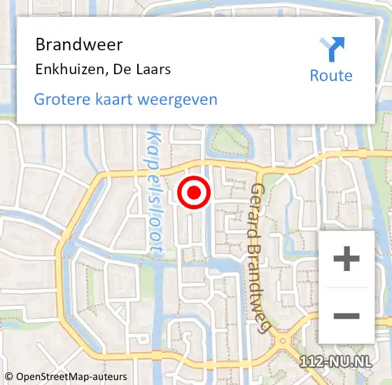 Locatie op kaart van de 112 melding: Brandweer Enkhuizen, De Laars op 22 februari 2022 09:43