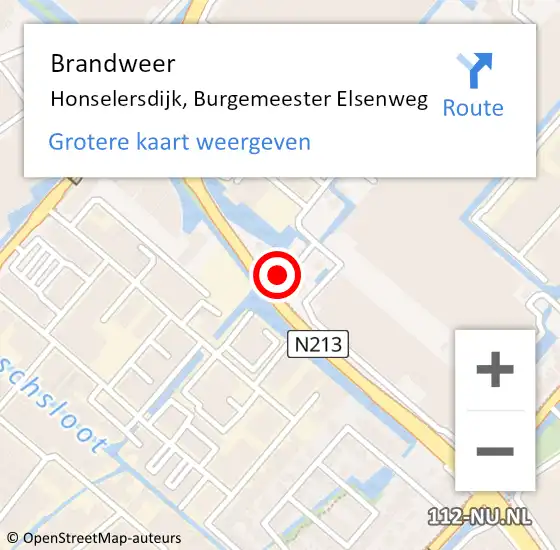 Locatie op kaart van de 112 melding: Brandweer Honselersdijk, Burgemeester Elsenweg op 22 februari 2022 09:54