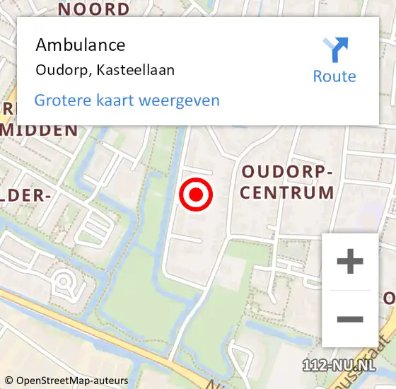 Locatie op kaart van de 112 melding: Ambulance Oudorp, Kasteellaan op 22 februari 2022 10:01