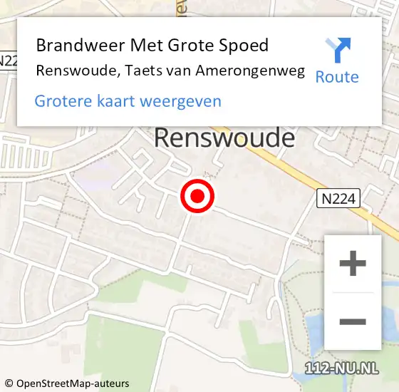 Locatie op kaart van de 112 melding: Brandweer Met Grote Spoed Naar Renswoude, Taets van Amerongenweg op 22 februari 2022 10:07