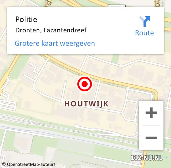 Locatie op kaart van de 112 melding: Politie Dronten, Fazantendreef op 22 februari 2022 10:17